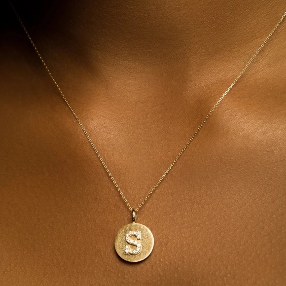 David Von 14K Gold Diamond Letter Medallion Necklace (Letter is K) 20”